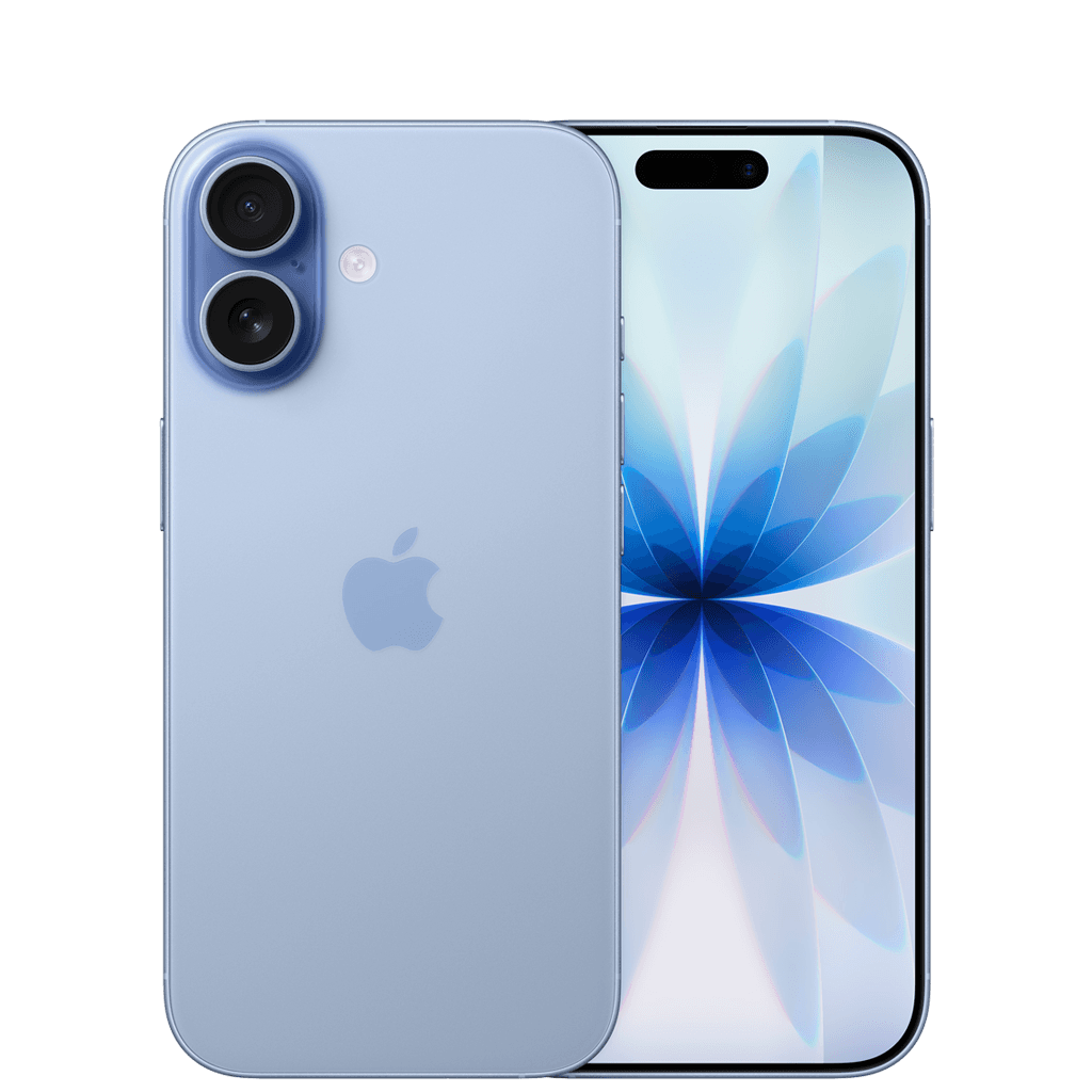 Apple iPhone 17 i blått, fram- och baksida