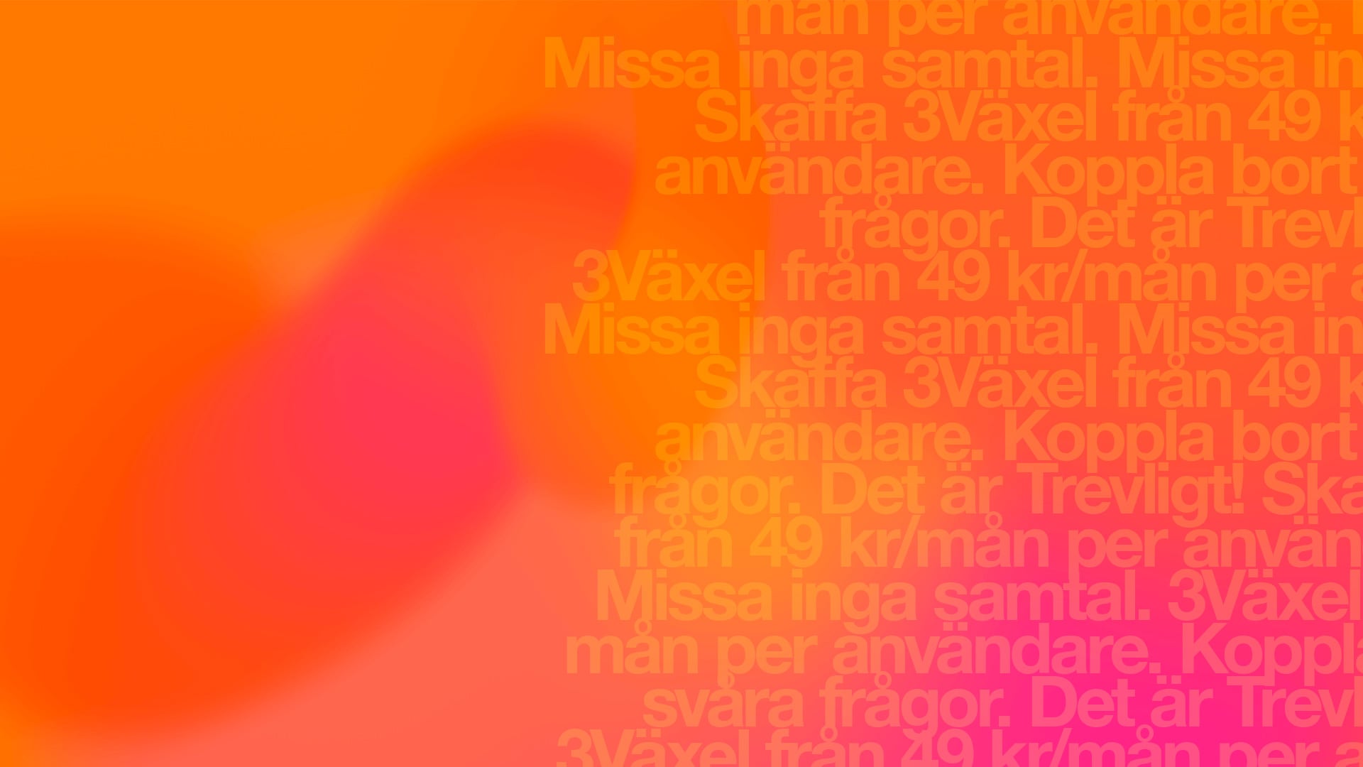 Gradient med text kring mobil växel hos Tre Företag på högra sidan.