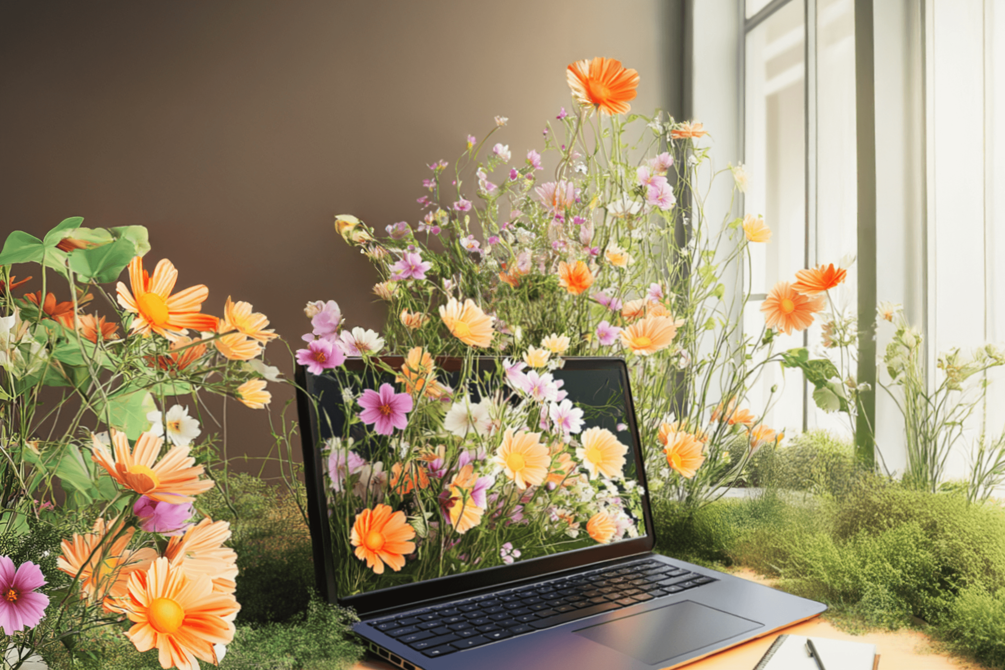 Bärbar dator med blommor